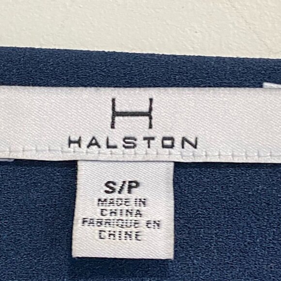 Halston V- neck Pullover Blouse/ Long Sleeve Top Navy Blue / White S - Picture 3 of 6